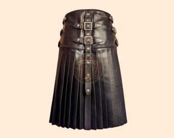 Mens Black Leather Gladiator Kilt, Genuine Leather Modern Kilt, Formal Larp Gladiator Kilt, Gift For Him
