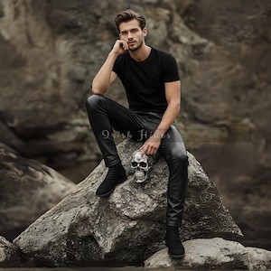 Gothic Mens Fashion Slim Fit Leather Pants, Genuine Leather Biker Style Pants, Mens Soft Leather Skinny Pants, Punk Leather Pants