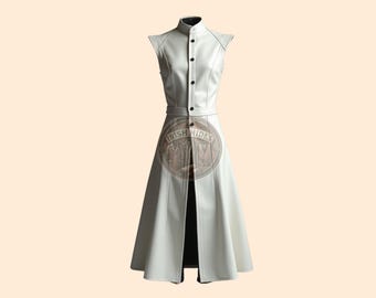 Handmade White Leather Trench Coat: Custom Fit, Genuine Leather