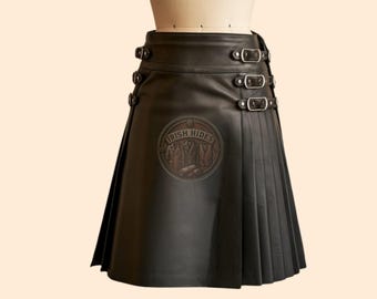Handmade Mens Leather Gothic Kilt, Genuine Black Leather Kilt, Real Leather Gladiator Kilt, Gift For Him