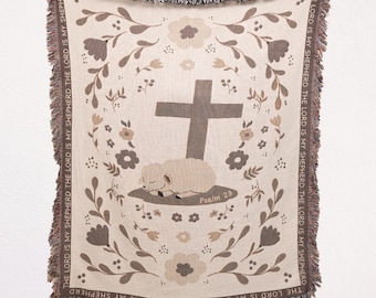 Psalm 23 Blanket Christian Gifts for Women Cotton Throw Woven Wall Hanging Decor Bible Home Decor Gift for Baby Blanket Graduation Gift