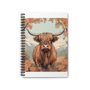 Highland Kuh Spiralnotizbuch - Rustikale Bauernhof Tier Erinnerung | Cottagecore Briefpapier | Niedliche Kuh Notizbuch | Bergästhetische Geschenkidee