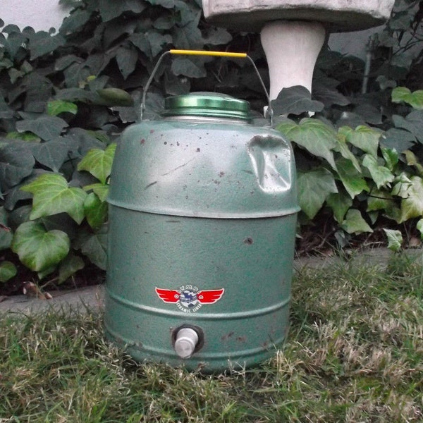 Making Room! Offers Welcome! Vintage OLYMPIC Insulated Metal Porcelain Water Cooler // Gallon Jug Green Rustic