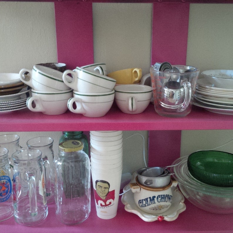 Mid Century Modern Narrow Vintage Pink Metal Bookshelf // 4 Shelves