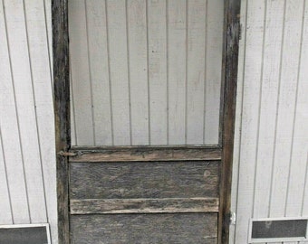 Antique Original Farmhouse Screen Door // Wood Frame Metal Screens // 80" Height // Heavy Wear
