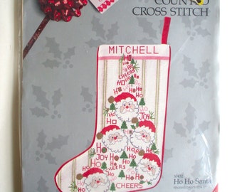 Vintage Christmas Stocking Kit // Something Special Counted Cross Stitch // Ho Ho Santa // New