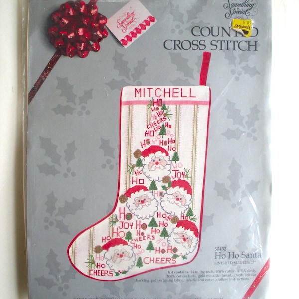 Vintage Christmas Stocking Kit // Something Special Counted Cross Stitch // Ho Ho Santa // New