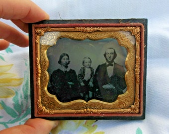 Antique 1800s Civil War Era Ambrotype // Family Photo // Hand Tinted Old Photograph