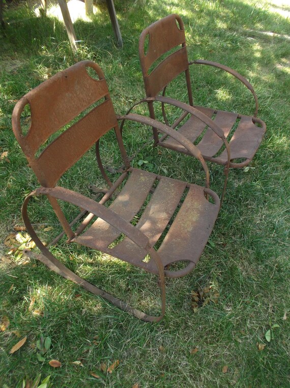 Art Deco Old Metal Patio Chairs Garden Yard Pair Antique Etsy