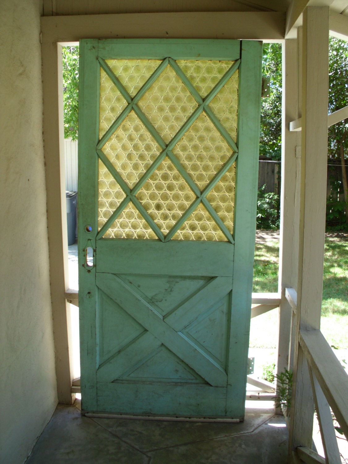 Vintage Exterior Front House Door Green Solid Wood Glass