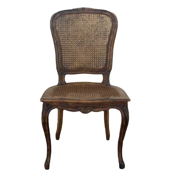 Antique Louis XV French Style Caned Dining Chair // Carved Floral Detailing // Age Unknown