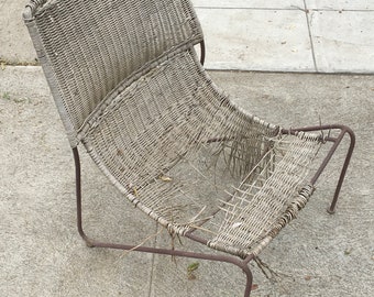 Happy Mother's Day! Offers Welcome! Vintage Pier One Mombasa or Frederick Weinberg Wrought Iron Chair // Wicker Broken // Rusted