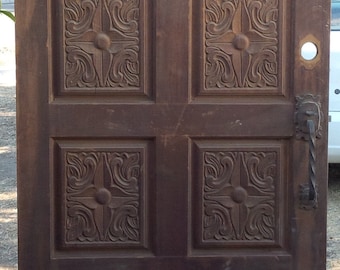 Mid Century 1960s California Carved 8 Panel Solid Wood House Entry Door // Knob Damage