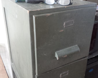 Happy Friday! Making Room! Offers Welcome! Vintage Military Army Green Wood 4 Drawer File Cabinet // Hard to Find