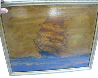 Old Ship Print // Antique Clipper Nautical Maritime Art // Framed Sailing Boat