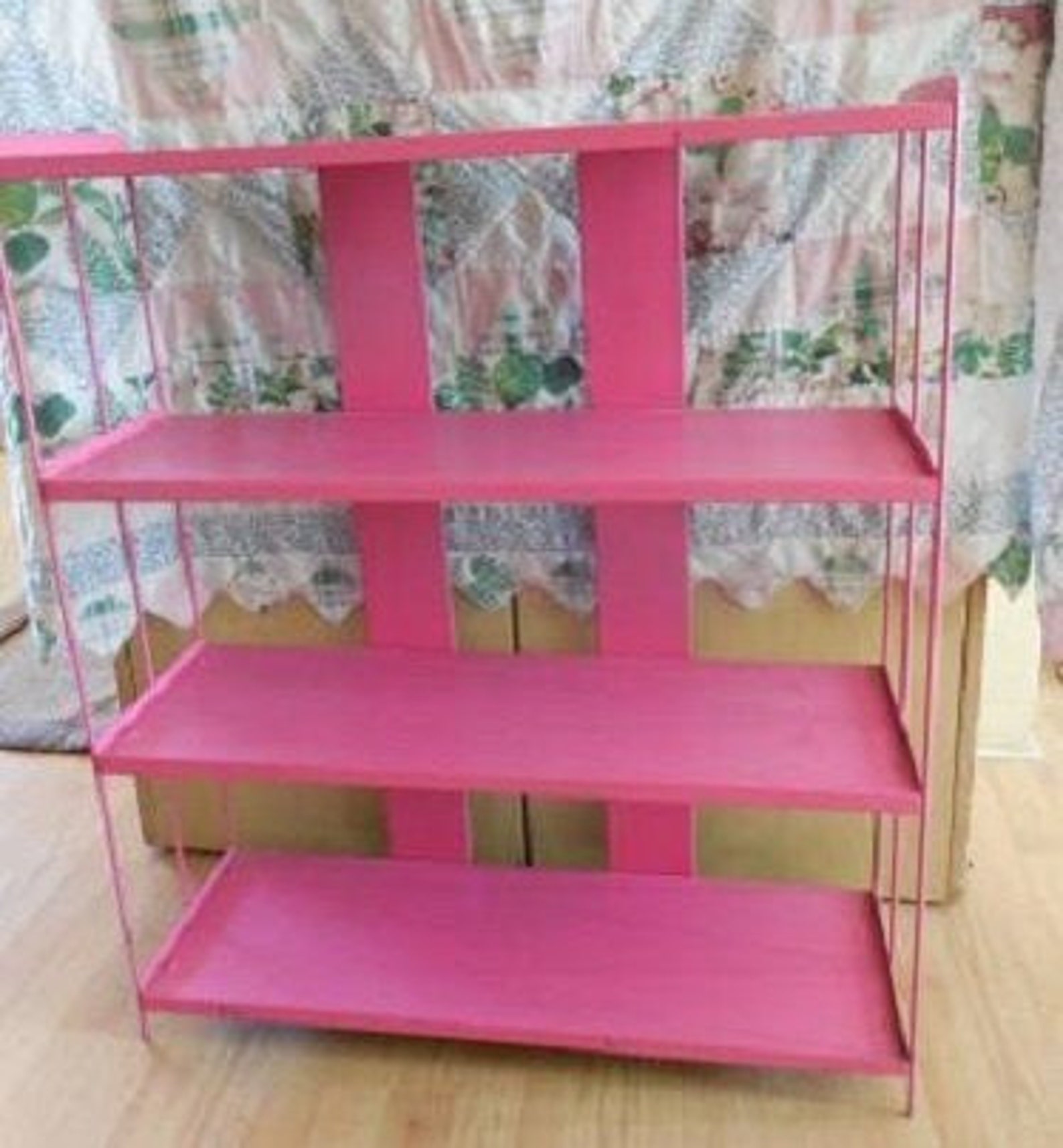 Mid Century Modern Narrow Vintage Pink Metal Bookshelf // 4 Shelves