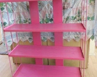 Making Room! Offers Welcome! Mid Century Modern Narrow Vintage Pink Metal Bookshelf // 4 Shelves Painted Hot Pink