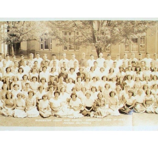 Making Room! Offers Welcome! Vintage 1940s Panoramic Group Photo Post WWII Junior High School California