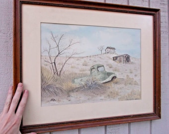 We Need Room! Considering All Offers! Old 1930s Ford Pickup Truck Painting // Original Vintage Framed // Signed Art Artwork