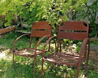 Making Room! Offers Welcome! Antique Metal Bouncer Patio Chairs // Art History Old Americana