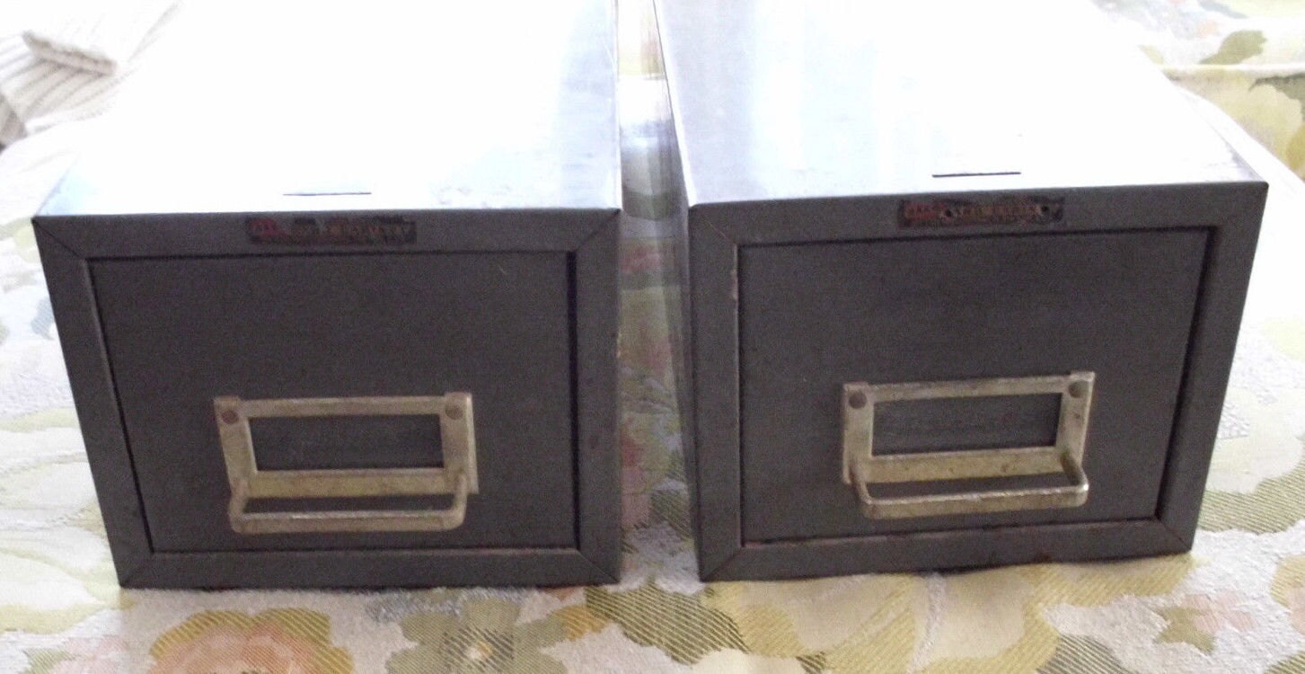 Vintage Metal Library Boxes Old Card Catalogue Drawers Etsy