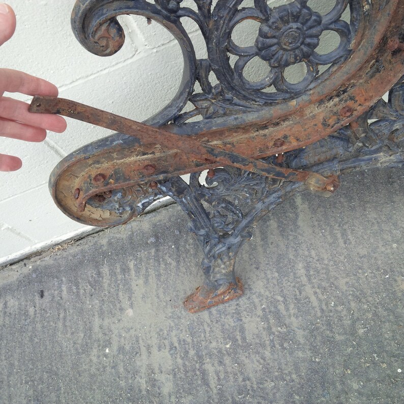 Antique Victorian Cast Iron Bench Table End Pieces // Lion Head Set Original Patina Super Heavy