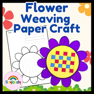 Attività di artigianato di carta intrecciata con fiori primaverili Modello di artigianato floreale Foglio di lavoro Stampabile digitale Colorazione Fai da te Educativo per bambini