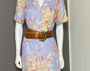1980's Blau-Violet Blümchen Midi Kleid von Carol Anderson Gr. 32, Petite