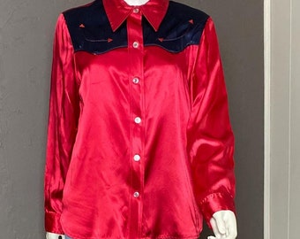 Vintage 1970s Rockmount Satin Western Wear Pearl Snap Shirt in