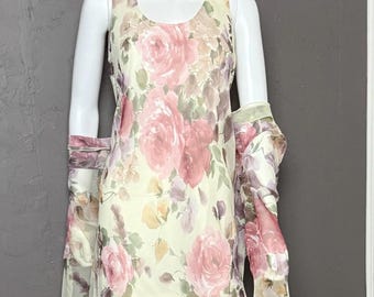 Abito in chiffon floreale anni '80 + giacca di Jeffery & Dara taglia M/L Abito da sera boho