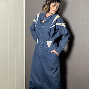 avon denim dress Vintage 1980s Avon Fashions Denim Mini Dress / Size Medium/large / Zipper  Front