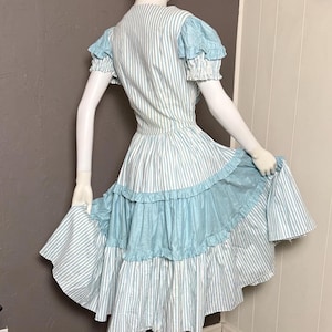 1940&#39;s-50&#39;s Blue + White Western Patio Dress size Small Handmade