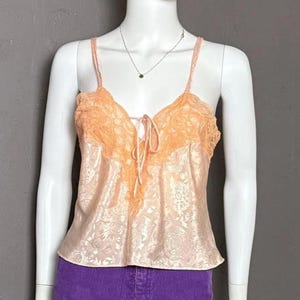 1980&#39;s Peach Satin + Lace Camisole Top from Victoria&#39;s Secret Gold Label