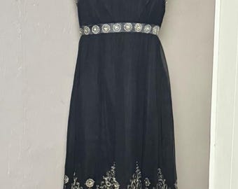Y2K Black Chiffon x Gold Embroidered Babydoll Minidress from Maggie London size 12P