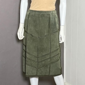 1990's Olive Suede Patchwork Skirt size 10 New With Tags Chevron Pattern