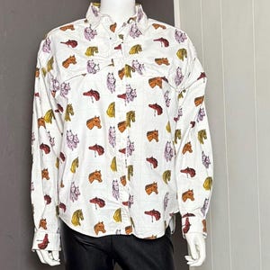 Vintage 1990&#39;s Horse Print Button Down from Side Saddle size Large