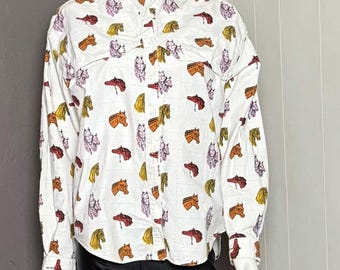Vintage jaren 90 paardenprint button-down vanaf zijzadel, maat Large