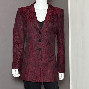 Vintage 1990’s Red + Black Paisley Brocade Blazer from Georgiou size 12