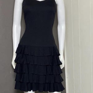 1980&#39;s Black Ruffled Skirt Mini-Dress from Adrienne Vittadini size Medium