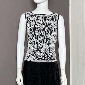 1990&#39;s Black and White Beaded Top from TADASHI size M/L Dressy Evening Shell Top