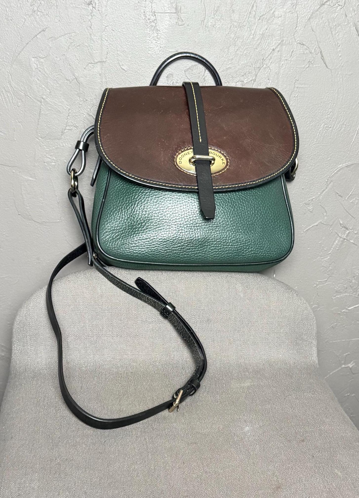 Vintage Dooney & Burke Large Cristina Bag Green + Brown With Black