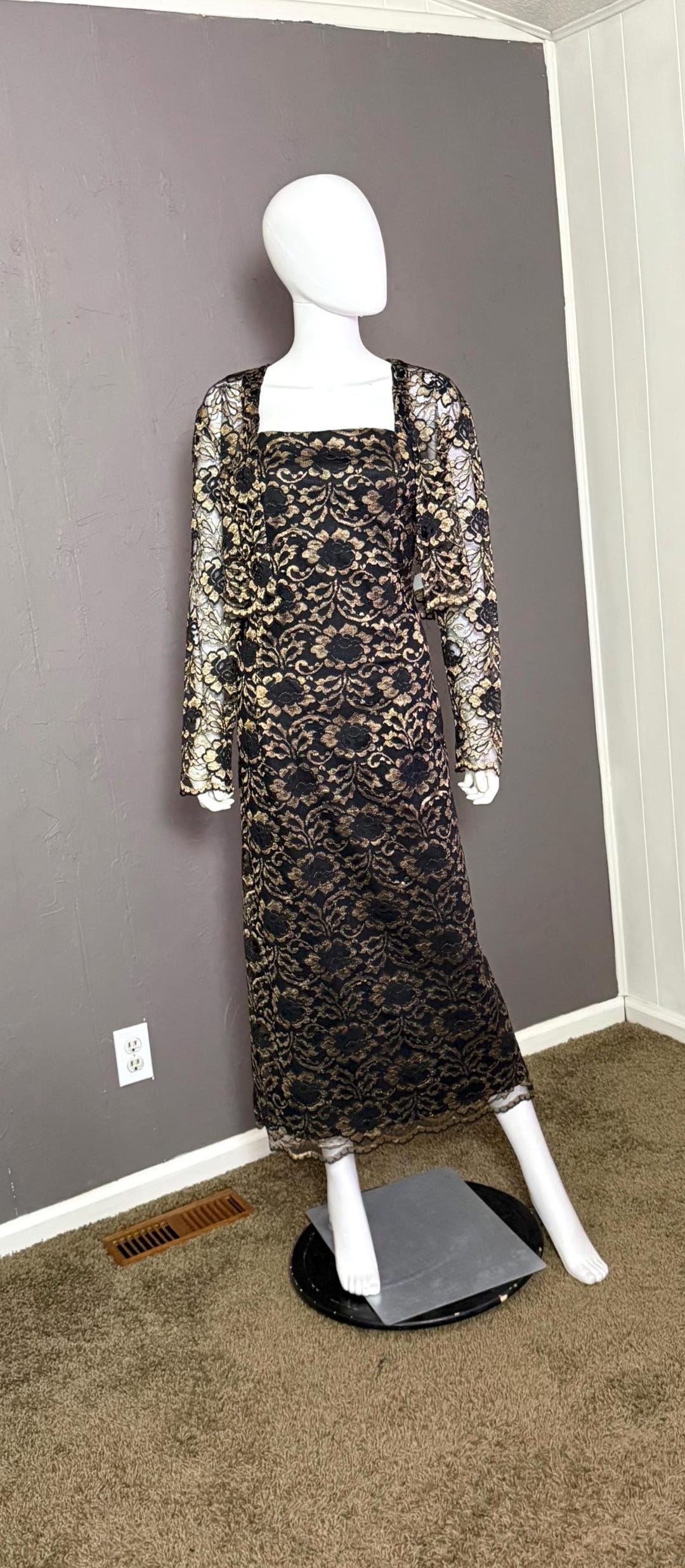 1990's Lace Dress + Jacket Set From Sheri Martin New York Size 16