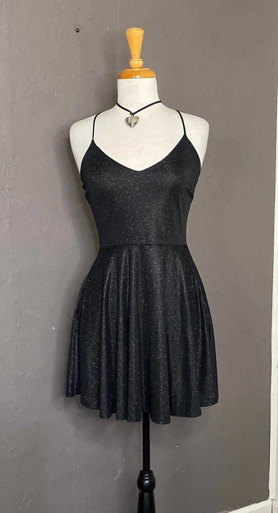 1990's Vintage Black Sparkly Skater Dress from Windsor size Medium