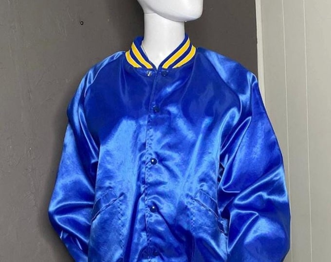 Fda Jacket 1980’s Blue and Gold Satin Bomber Jacket by Pro Fit Size L Waco TX - Etsy