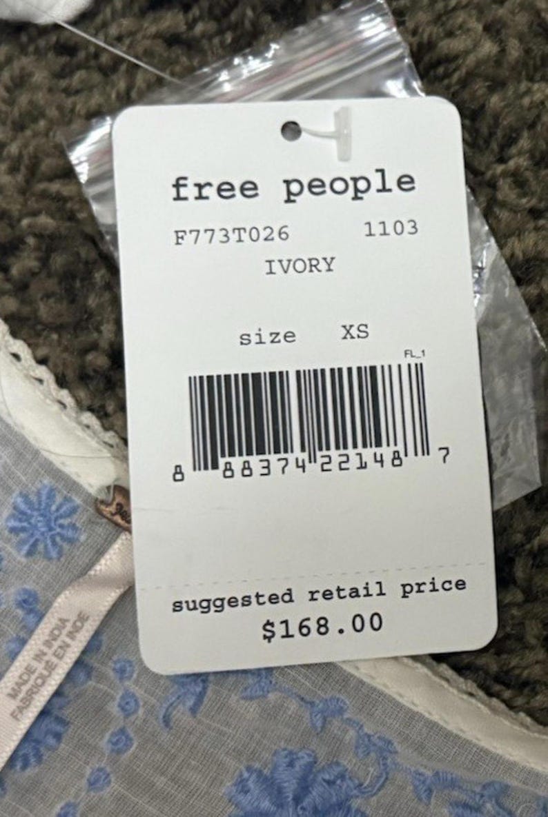 Abito vintage Free People ricamato BIANCO stile boho anticato NUOVO CON ETICHETTA Deadstock FP immagine 12