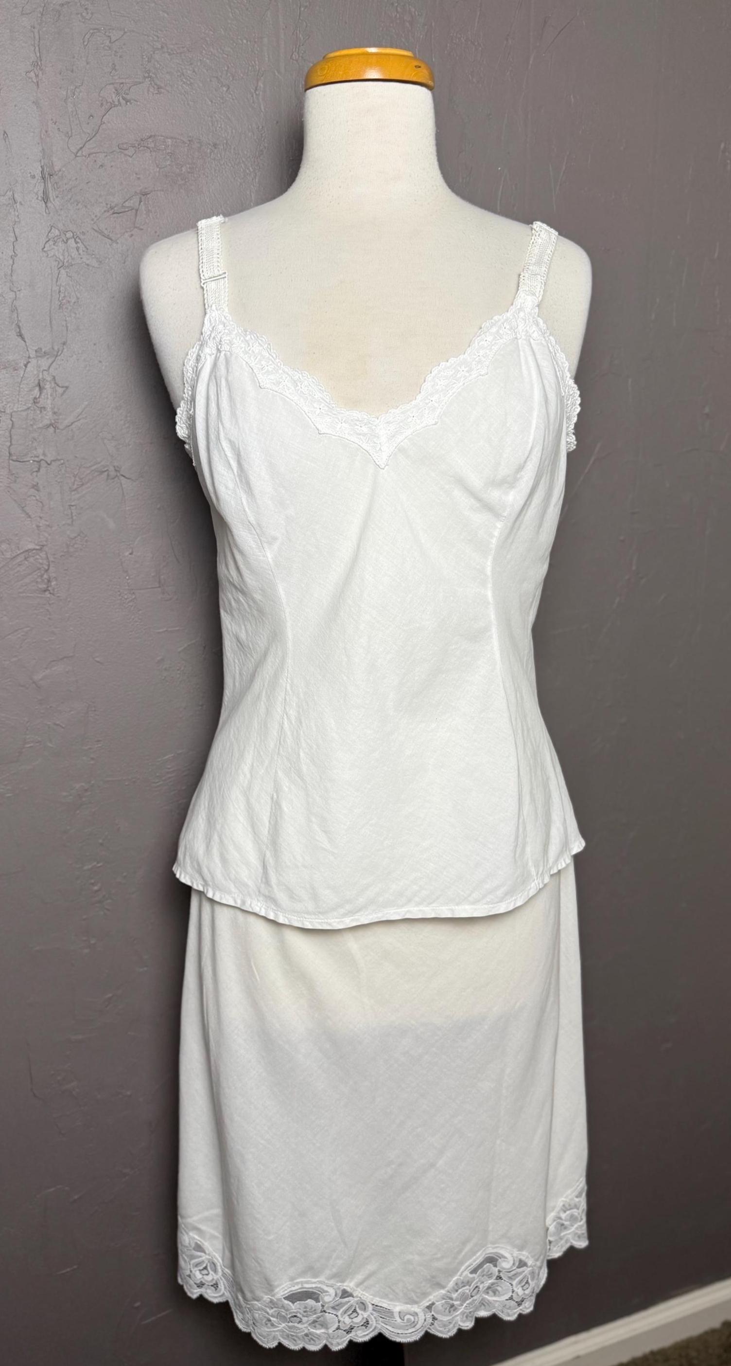 Vintage 1980's White Cotton X Lace Camisole From Wild Mint Size 36