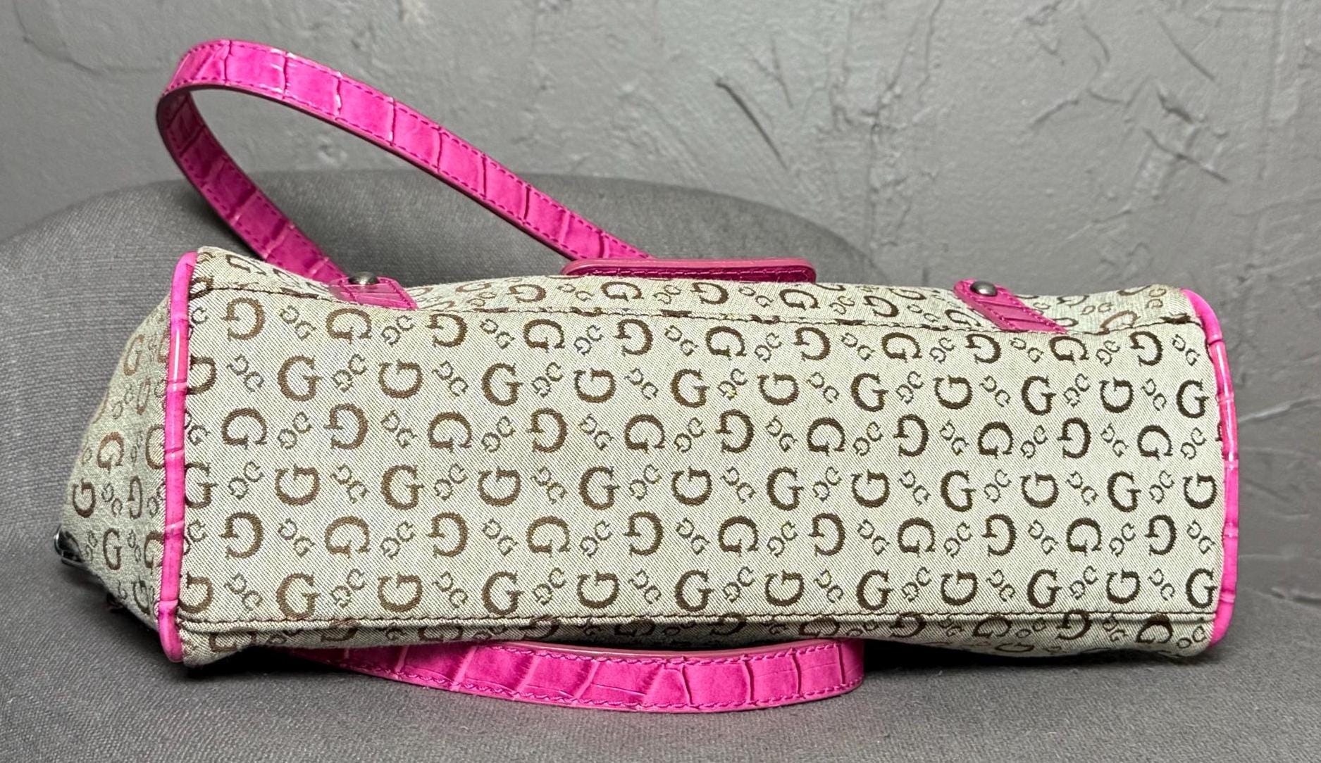 バッグ y2k guess big logo glam croc tote bag Y2K Jacquard X Pink Croc Leather Bag From GUESS Rare Style - Etsy