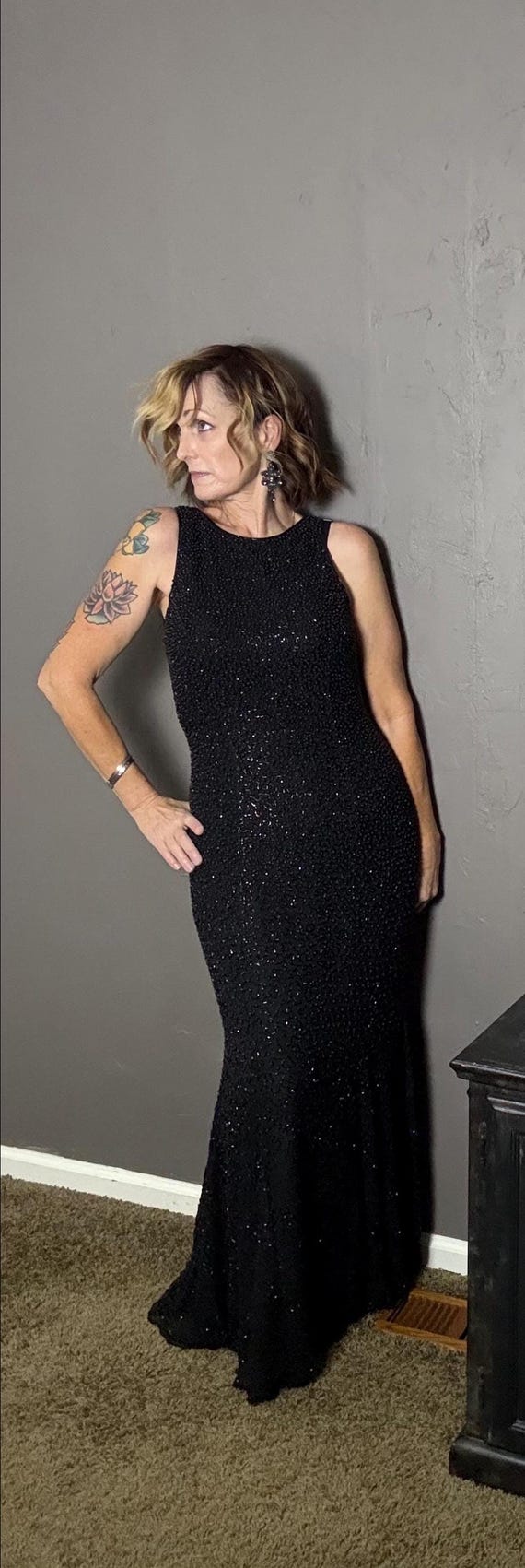1990's Black Beaded Silk Column Gown From Cache Size Large Glam Evening Gown - Etsy 1990's Black Beaded Silk Column Gown From Cache Size Large Glam Evening Gown - Etsy