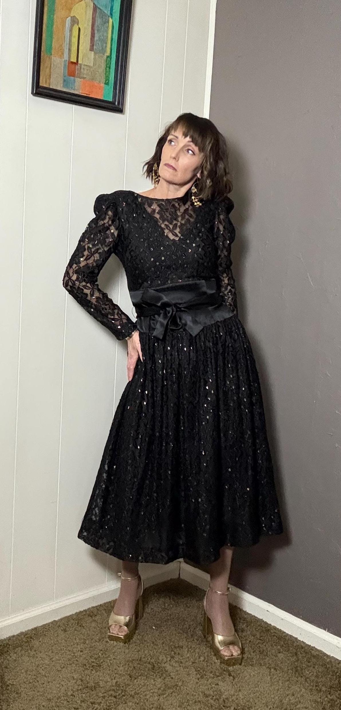 80s black lace dress black 80s prom dress