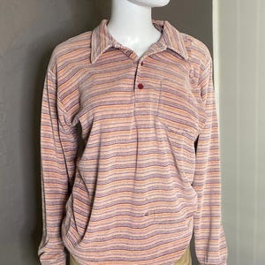 1960’s Vintage Velour Long Sleeve Polo Shirt size M/L 60’s Surfer Hippie Shirt